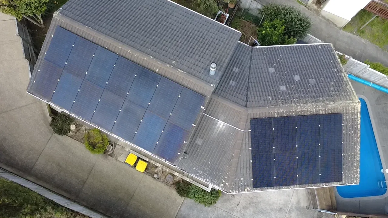 Top-down drone view of rooftop solar